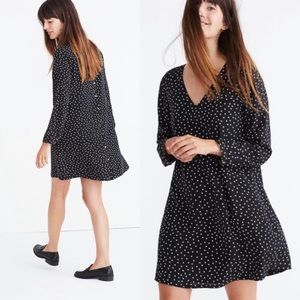 Madewell Black Silk Button-back Dress Star Scatter Print Long Sleeve Milkmaid M